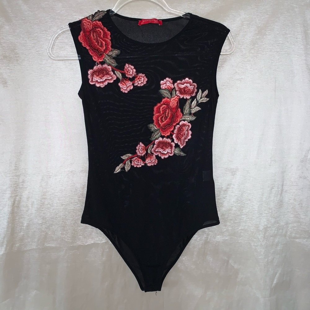 Embroidered Floral Sheer Bodysuit